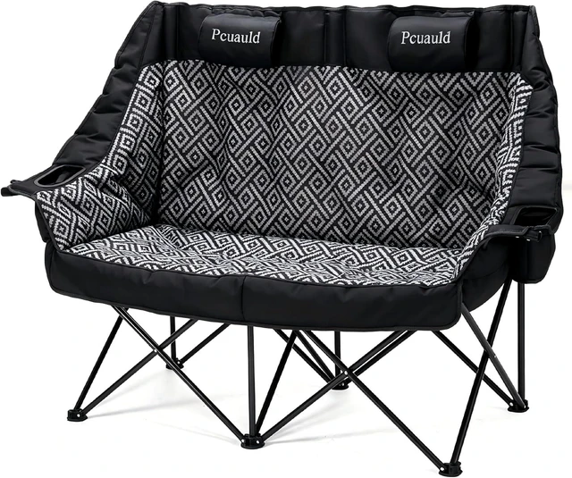 Main image of High Back Padded Double Camping Loveseat Chair Adjustable Pillows, Cup Holders & Wine Racks, Heavy Duty 2 Person Lawn Chair for Outdoor, Sports, Beach & Fishing