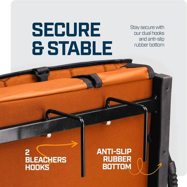 Alt view image 7 of 7 - Extra Wide Folding Reclining Stadium Seat with Back Support Bleacher Hooks, Thick Cushion, Cup Holder & Storage Pockets, Portable for Kayak, Canoe, Paddle Board, Concerts & Sports