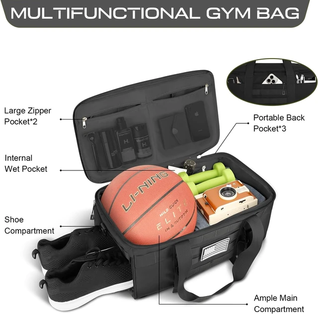 Alt view image 4 of 7 - Extra Large Tactical Gym Duffle Bag for Men with Shoe Compartment