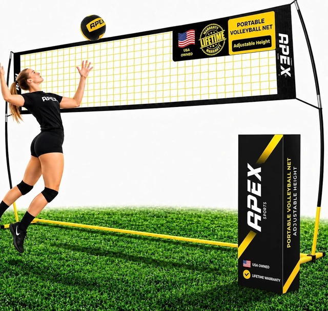 Main image of Portable Volleyball Training Net 12' Wide, Adjustable Height 7.4' to 8', Includes Ground Stakes & Carry Bag for Indoor & Outdoor Use