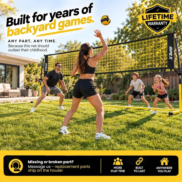 Alt view image 3 of 7 - Portable Volleyball Training Net 12' Wide, Adjustable Height 7.4' to 8', Includes Ground Stakes & Carry Bag for Indoor & Outdoor Use