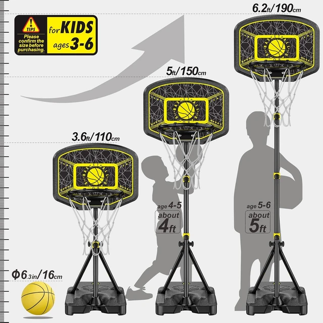 Alt view image 2 of 7 - Adjustable Kids Basketball Hoop 3.6-6.2ft, Indoor/Outdoor