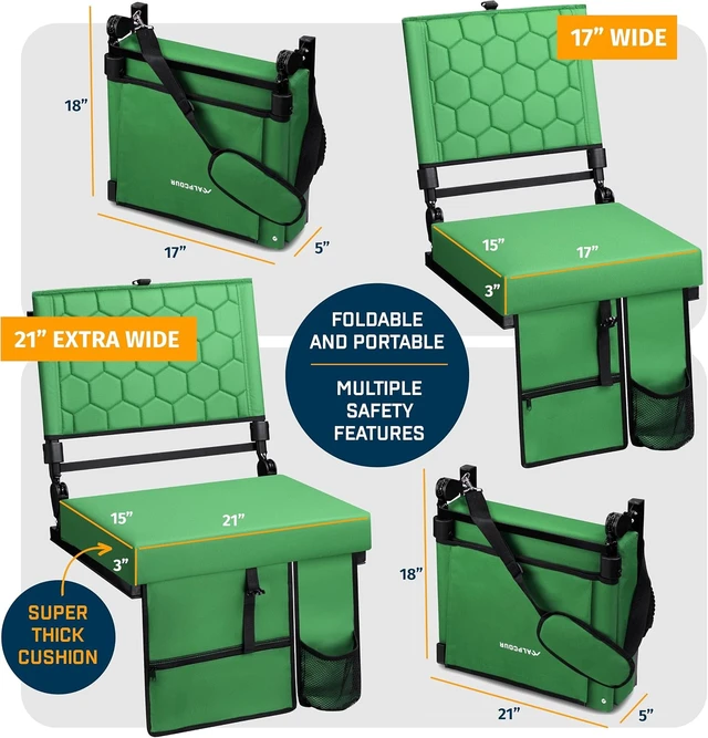 Alt view image 2 of 7 - Folding Reclining Stadium Seats with Back Support & Cushion for Bleachers Bleacher Chair for Football, Camping, Kayak, Canoe, Paddle Board, Concerts & Sports Events