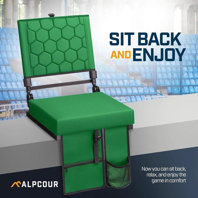 Alt view image 3 of 7 - Folding Reclining Stadium Seats with Back Support & Cushion for Bleachers Bleacher Chair for Football, Camping, Kayak, Canoe, Paddle Board, Concerts & Sports Events