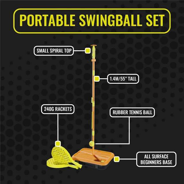 Alt view image 2 of 7 - All Surface Tetherball Tennis Set Portable Outdoor Game with Paddles & Ball for Backyard, Lawn or Park Active Play, Easy Setup & Storage for Kids, Adults & Family
