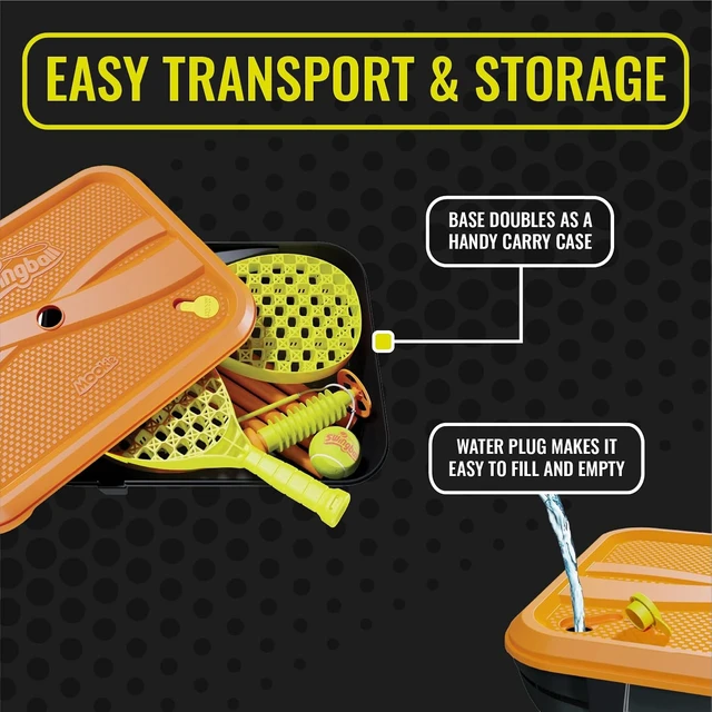 Alt view image 3 of 7 - All Surface Tetherball Tennis Set Portable Outdoor Game with Paddles & Ball for Backyard, Lawn or Park Active Play, Easy Setup & Storage for Kids, Adults & Family