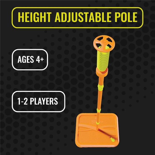 Alt view image 4 of 7 - All Surface Tetherball Tennis Set Portable Outdoor Game with Paddles & Ball for Backyard, Lawn or Park Active Play, Easy Setup & Storage for Kids, Adults & Family