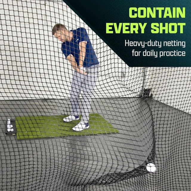Alt view image 3 of 6 - Heavy Duty Golf Netting Practice Net for Backyard Driving Range, Simulator & Hitting Cage, Bulk for Indoor & Outdoor Use 10, 15 & 20 ft