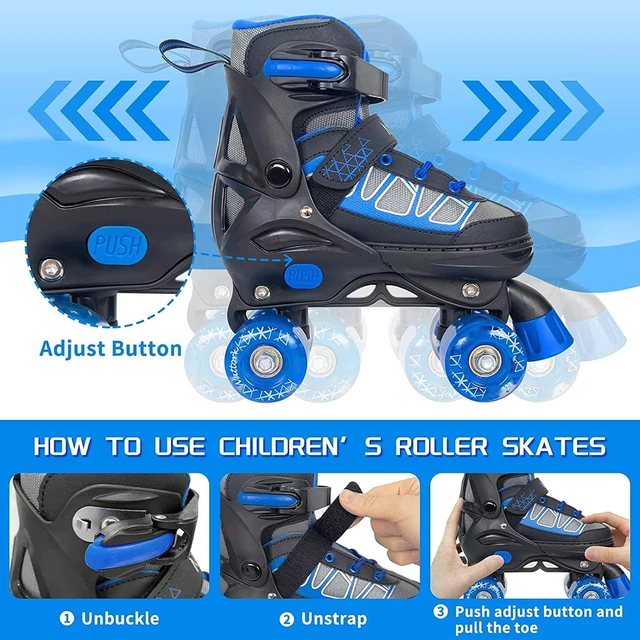 Alt view image 4 of 7 - Adjustable Quad Roller Skates with Light-Up Wheels for Kids, Boys & Girls Ages 6-12 Outdoor Sports for Toddlers & Beginners