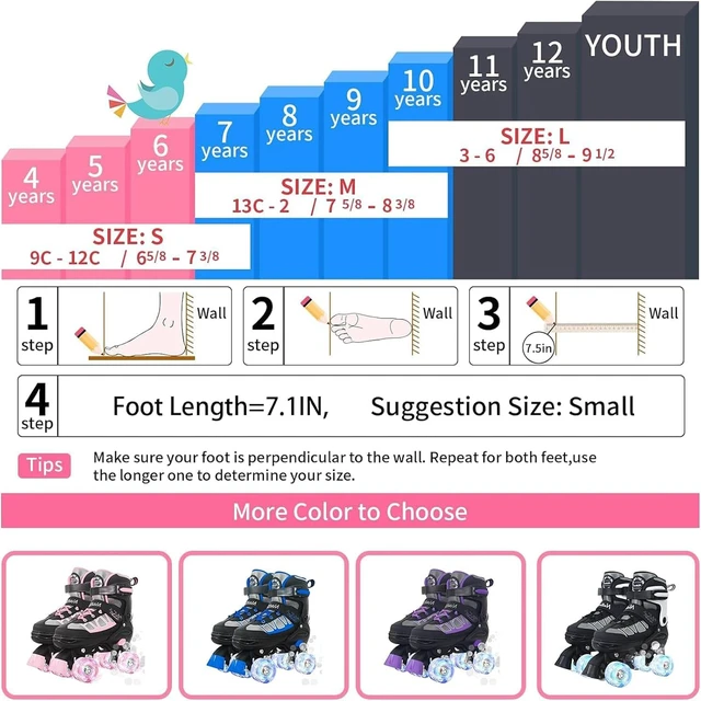 Alt view image 5 of 7 - Adjustable Quad Roller Skates with Light-Up Wheels for Kids, Boys & Girls Ages 6-12 Outdoor Sports for Toddlers & Beginners
