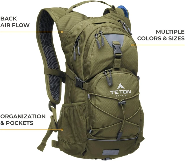 Alt view image 2 of 7 - Teton Oasis Hydration Backpack Lightweight Water Pack with Bladder & Sewn-in Rain Cover for Hiking, Running, Cycling & Biking, 18L/22L Sizes, Fits Men & Women