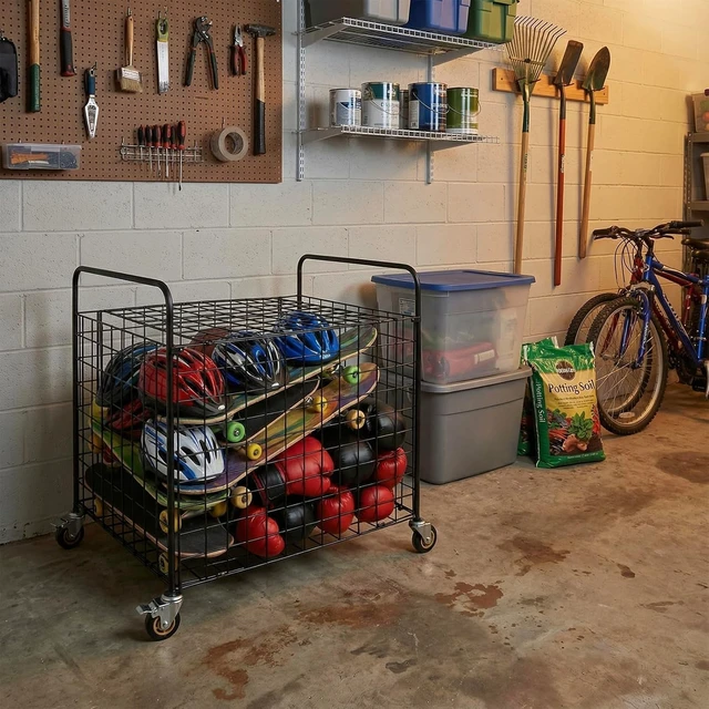 Alt view image 5 of 7 - Professional Metal Multi-Sport Ball Storage Cart with Jumbo Industrial Wheels Commercial Portable Equipment Cage for Basketball, Football, Soccer & Volleyball