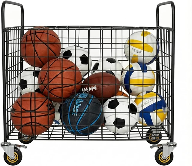 Alt view image 6 of 7 - Professional Metal Multi-Sport Ball Storage Cart with Jumbo Industrial Wheels Commercial Portable Equipment Cage for Basketball, Football, Soccer & Volleyball