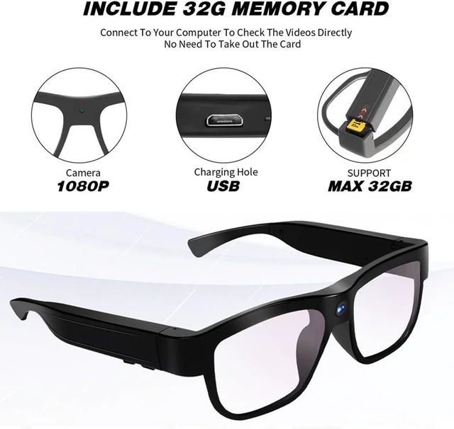 Alt view image 2 of 7 - HD 1080P Camera Glasses Video Recording Wearable for Hands-Free Outdoor Body Recording, 90 Minutes for Men & Women, Hiking & Biking