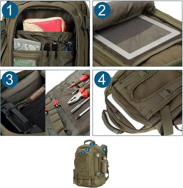 Alt view image 3 of 7 - Large Military Tactical Backpack for Men with DIY System, Travel, Work, Camping, Hunting, Hiking & Sports (GREEN)