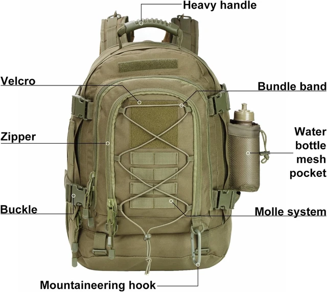 Alt view image 4 of 7 - Large Military Tactical Backpack for Men with DIY System, Travel, Work, Camping, Hunting, Hiking & Sports (GREEN)