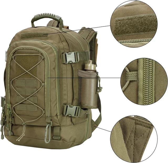 Alt view image 5 of 7 - Large Military Tactical Backpack for Men with DIY System, Travel, Work, Camping, Hunting, Hiking & Sports (GREEN)