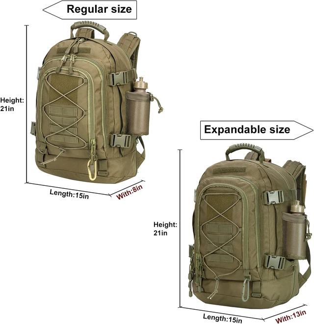 Alt view image 6 of 7 - Large Military Tactical Backpack for Men with DIY System, Travel, Work, Camping, Hunting, Hiking & Sports (GREEN)