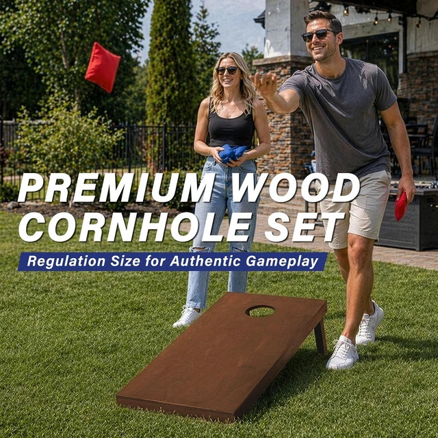 Alt view image 2 of 6 - Regulation Size 4 ft x 2 ft Wooden Cornhole Board Set, Dark Brown Finish Includes Carrying Case