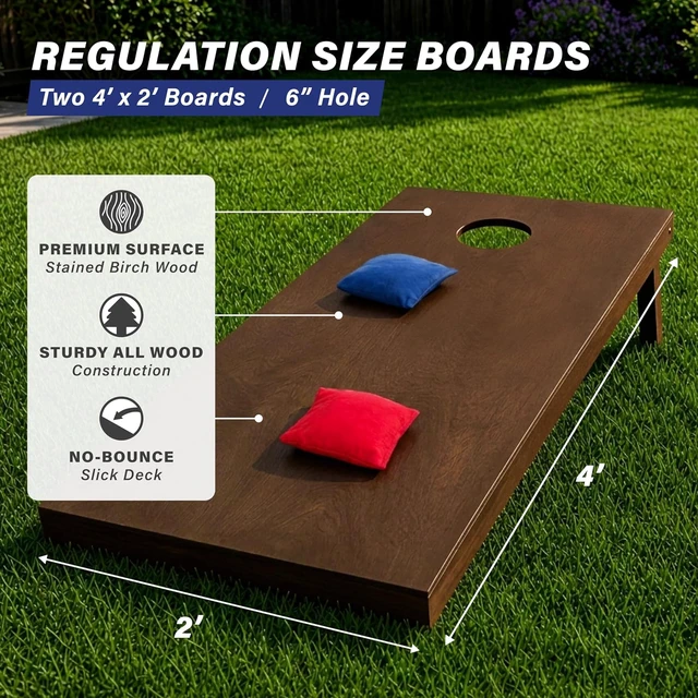 Alt view image 3 of 6 - Regulation Size 4 ft x 2 ft Wooden Cornhole Board Set, Dark Brown Finish Includes Carrying Case