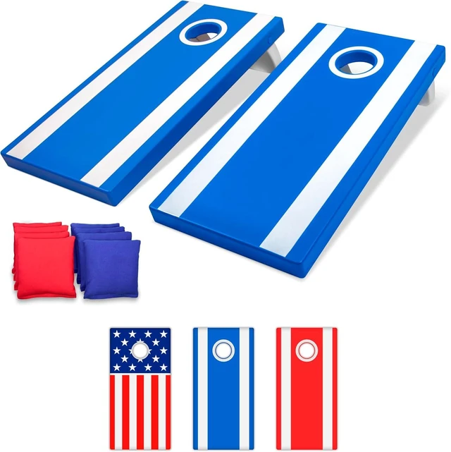 Main image of All-Weather 4 x 2 ft Cornhole Boards American Flag, Red or Blue Game Set with 8 Bean Bags & Rules