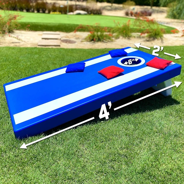 Alt view image 2 of 6 - All-Weather 4 x 2 ft Cornhole Boards American Flag, Red or Blue Game Set with 8 Bean Bags & Rules