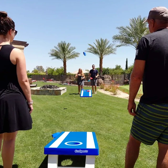 Alt view image 4 of 6 - All-Weather 4 x 2 ft Cornhole Boards American Flag, Red or Blue Game Set with 8 Bean Bags & Rules