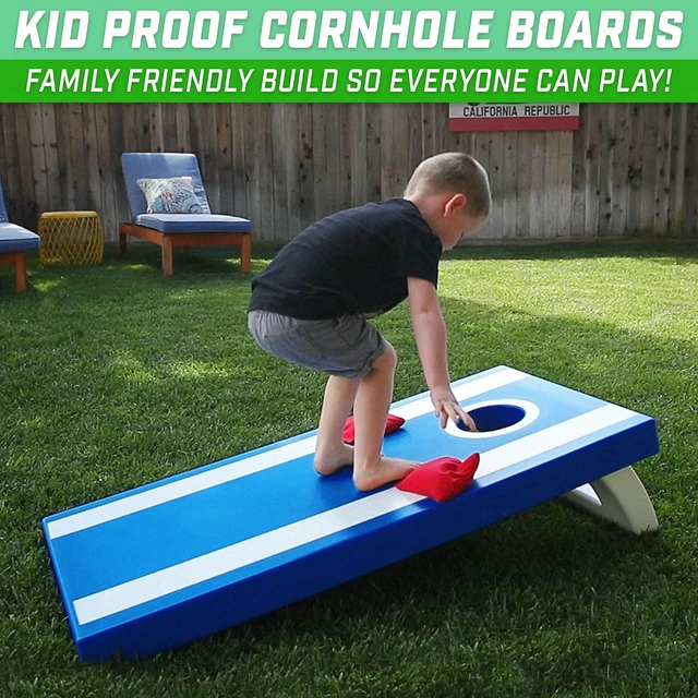 Alt view image 5 of 6 - All-Weather 4 x 2 ft Cornhole Boards American Flag, Red or Blue Game Set with 8 Bean Bags & Rules