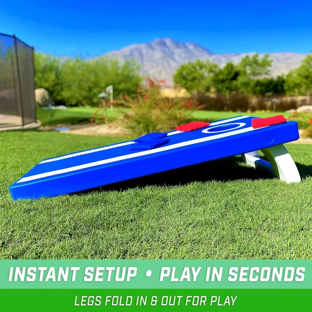 Alt view image 6 of 6 - All-Weather 4 x 2 ft Cornhole Boards American Flag, Red or Blue Game Set with 8 Bean Bags & Rules