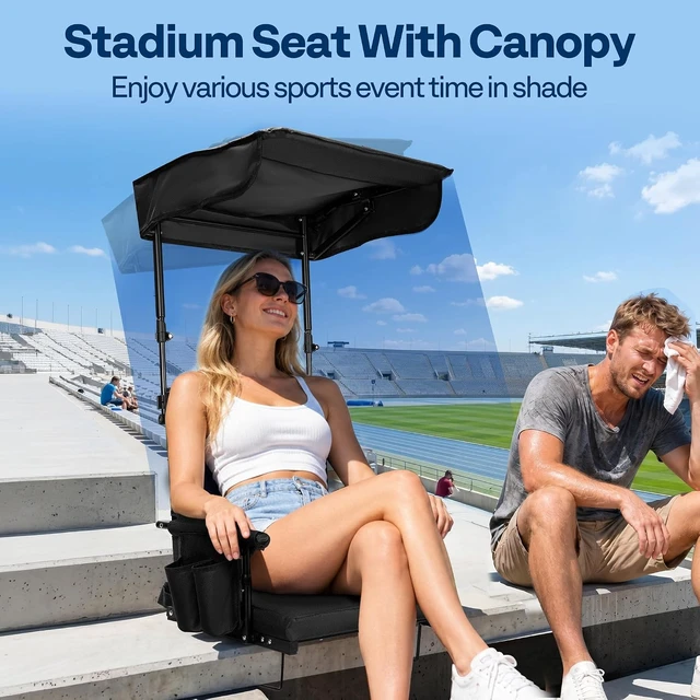 Alt view image 2 of 7 - Stadium Seat with Back Support & Sunshade Canopy for Sport Events