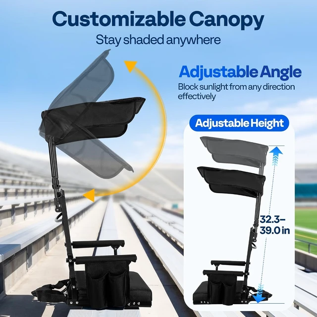 Alt view image 3 of 7 - Stadium Seat with Back Support & Sunshade Canopy for Sport Events