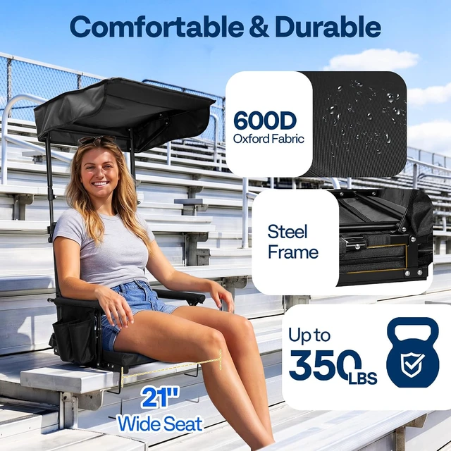 Alt view image 5 of 7 - Stadium Seat with Back Support & Sunshade Canopy for Sport Events