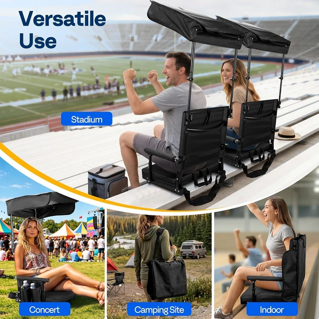 Alt view image 7 of 7 - Stadium Seat with Back Support & Sunshade Canopy for Sport Events