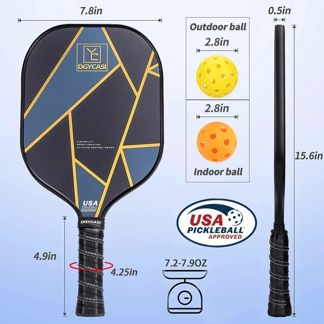 Alt view image 3 of 7 - USAPA Approved Pickleball Paddle Set of 4, Carbon Fiber Rackets with 3 Outdoor Balls, 3 Indoor Balls, 4 Replacement Grips & 1 Bag for Women and Men