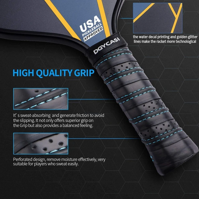 Alt view image 4 of 7 - USAPA Approved Pickleball Paddle Set of 4, Carbon Fiber Rackets with 3 Outdoor Balls, 3 Indoor Balls, 4 Replacement Grips & 1 Bag for Women and Men