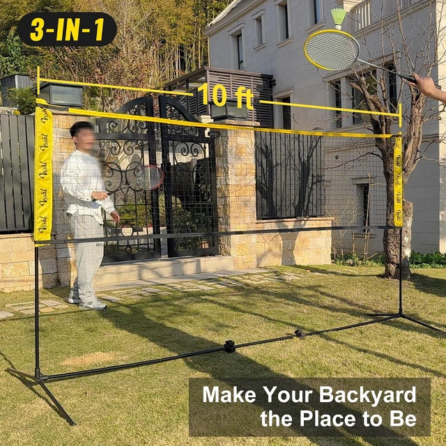 Alt view image 3 of 7 - 3-in-1 Portable Badminton, Volleyball & Pickleball Net Set for Backyards