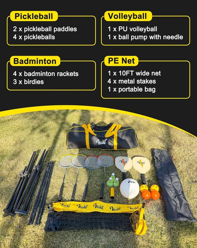 Alt view image 4 of 7 - 3-in-1 Portable Badminton, Volleyball & Pickleball Net Set for Backyards