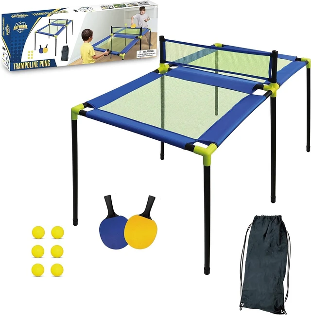 Main image of Anywhere Sports Portable Trampoline Ping Pong Table Tennis Game for Indoor/Outdoor Use Includes Two Paddles, Six Balls, Storage Bag & Compact Size for Kids
