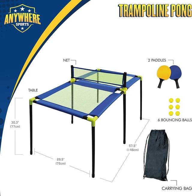 Alt view image 2 of 7 - Anywhere Sports Portable Trampoline Ping Pong Table Tennis Game for Indoor/Outdoor Use Includes Two Paddles, Six Balls, Storage Bag & Compact Size for Kids