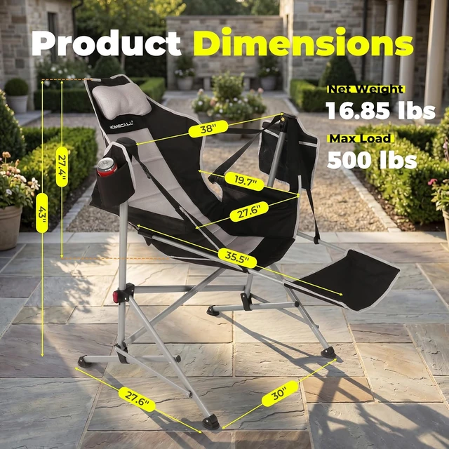 Alt view image 2 of 7 - Heavy Duty 500LB Swinging Hammock Camping Chair with Footrest