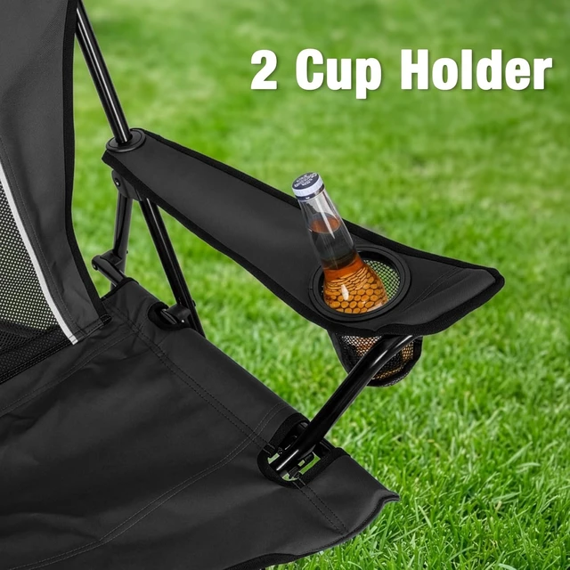 Alt view image 7 of 7 - Heavy Duty Folding Camping Chair for Adults with Dual Cup Holders, Side Pocket & Carry Bag Portable Outdoor Sports Chair for Lawn, Beach, Fishing, Picnic & Tailgating, Black