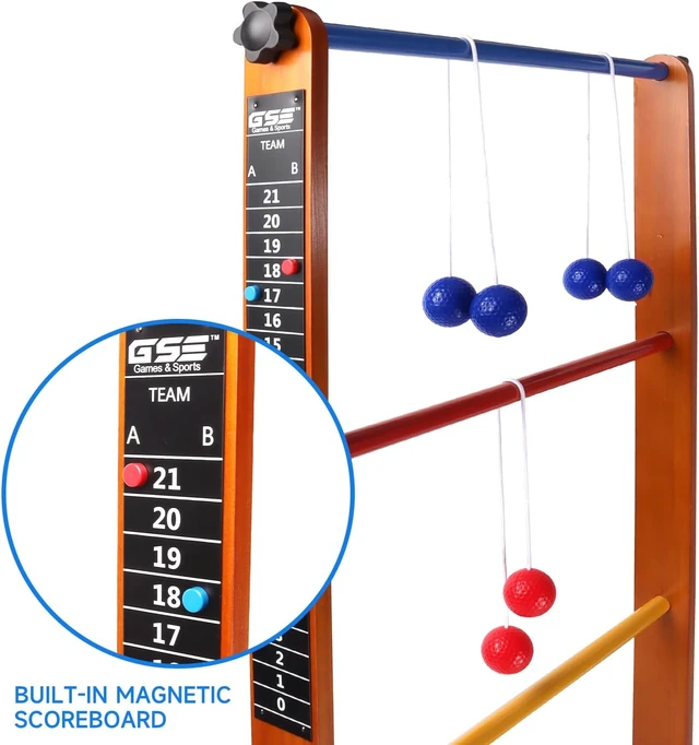 Alt view image 3 of 7 - GSE Solid Wood Ladder Ball Toss Game Set with 6 Golf Bolas & Carrying Case