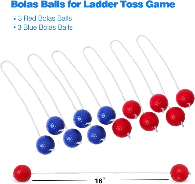 Alt view image 5 of 7 - GSE Solid Wood Ladder Ball Toss Game Set with 6 Golf Bolas & Carrying Case