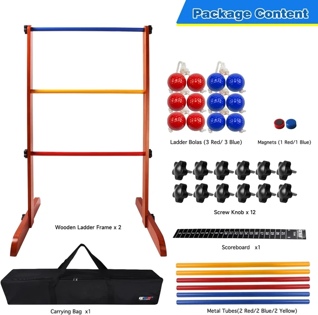 Alt view image 6 of 7 - GSE Solid Wood Ladder Ball Toss Game Set with 6 Golf Bolas & Carrying Case