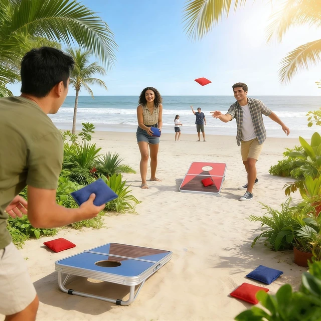 Alt view image 3 of 7 - 24x16 Inch Foldable Cornhole Board Set for Kids, Teens & Adults with Bean Bags & Carry Bag, Lightweight Aluminum Alloy Travel Set for Outdoor Games & Beach