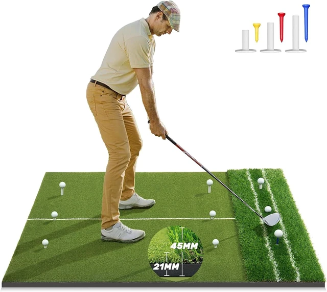 Main image of Premium 5x4ft Dual-Turf Golf Hitting Mat with 21MM50MM High-Elasticity Base, Alignment & Angle-of-Approach Aid for Indoor/Outdoor Practice, Ideal Gifts for Men, Him, Dad & Husband, Green