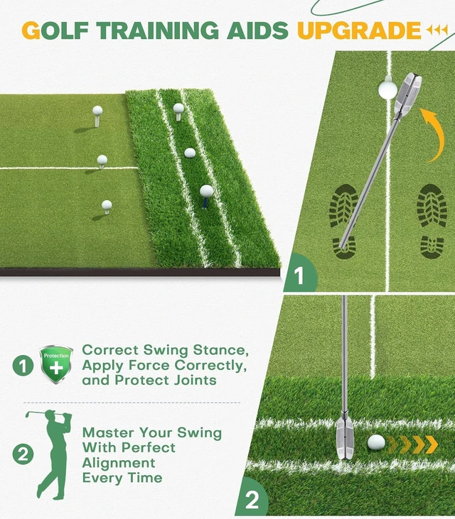 Alt view image 2 of 7 - Premium 5x4ft Dual-Turf Golf Hitting Mat with 21MM50MM High-Elasticity Base, Alignment & Angle-of-Approach Aid for Indoor/Outdoor Practice, Ideal Gifts for Men, Him, Dad & Husband, Green