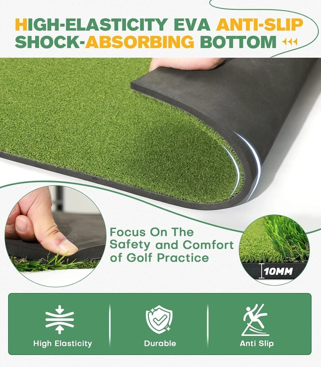 Alt view image 4 of 7 - Premium 5x4ft Dual-Turf Golf Hitting Mat with 21MM50MM High-Elasticity Base, Alignment & Angle-of-Approach Aid for Indoor/Outdoor Practice, Ideal Gifts for Men, Him, Dad & Husband, Green