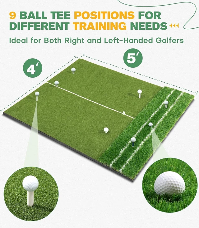 Alt view image 7 of 7 - Premium 5x4ft Dual-Turf Golf Hitting Mat with 21MM50MM High-Elasticity Base, Alignment & Angle-of-Approach Aid for Indoor/Outdoor Practice, Ideal Gifts for Men, Him, Dad & Husband, Green