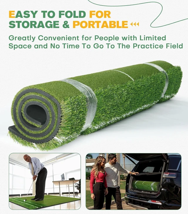 Alt view image 6 of 7 - Premium 5x4ft Dual-Turf Golf Hitting Mat with 21MM50MM High-Elasticity Base, Alignment & Angle-of-Approach Aid for Indoor/Outdoor Practice, Ideal Gifts for Men, Him, Dad & Husband, Green